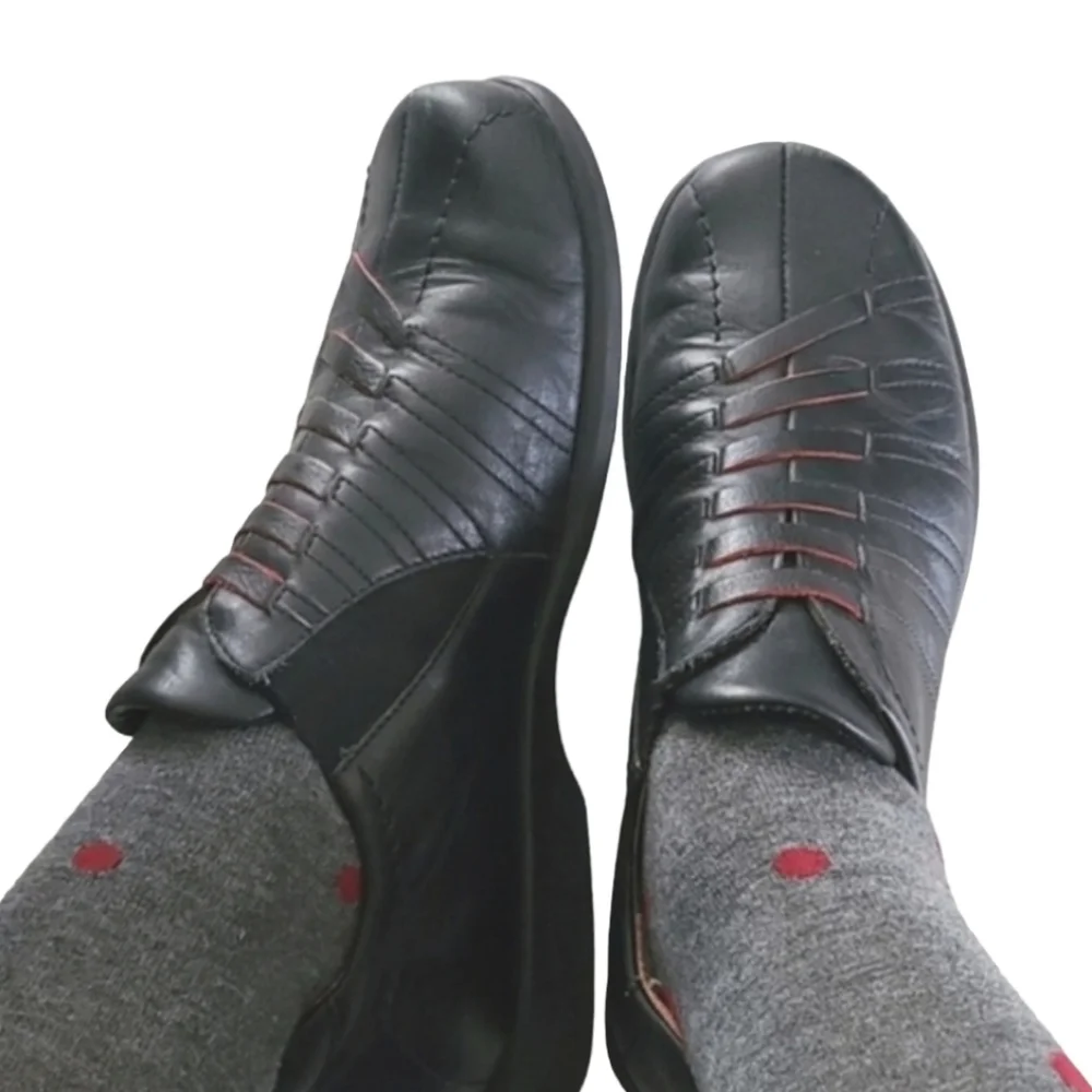 Y2K THINK Black Leather Slip-On Oxfords 40 9.5 10 Minimal Comfort Shoes Austria